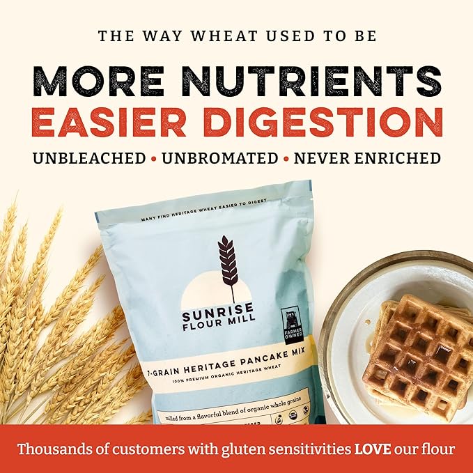 Sunrise Flour Mill USDA Organic 7-Grain Heritage Pancake Mix | Enjoy Fluffy & Tasty Waffles |