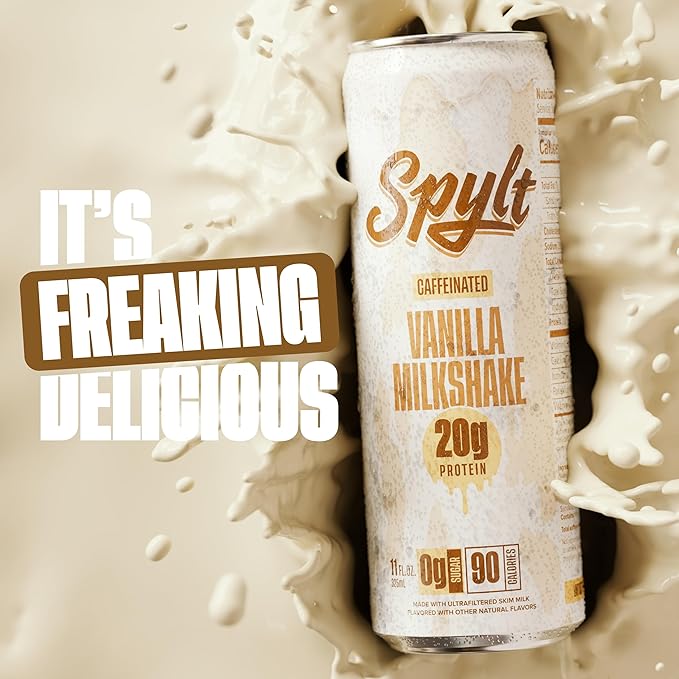 High Protein Vanilla Milkshake with 60mg Caffeine & 20g Protein - 90 Calories, Ready to Drink