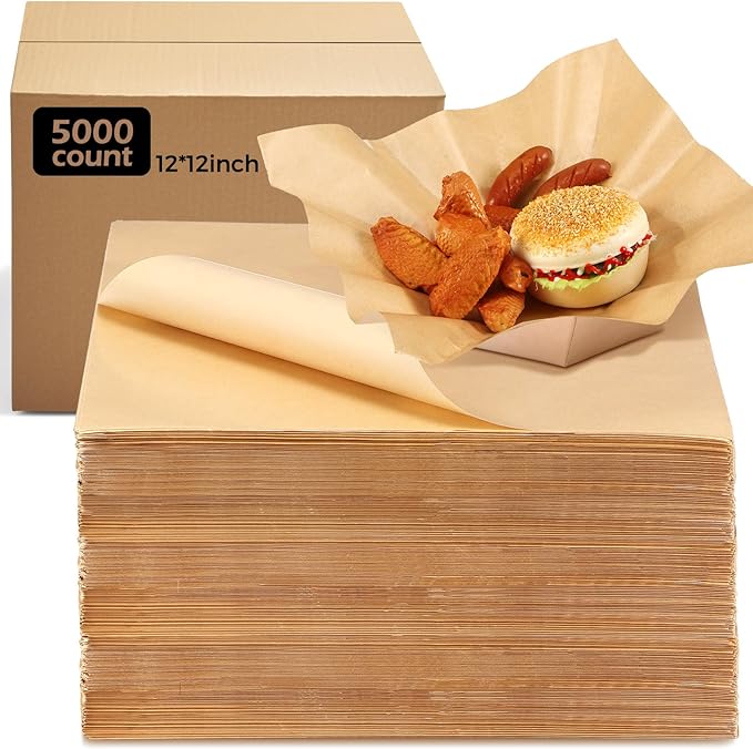 Sieral 5000 Sheets Sandwich Wrap Sheet 12 x 12 Inch Wax Paper Bulk Fast Food Basket Liners