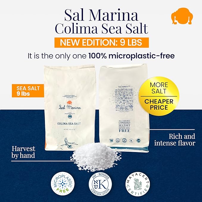 SAL MARINA | Unrefined Colima Sea Salt 9 lbs - Harvested Hand | Kosher Salt 100% Natural - Vegan