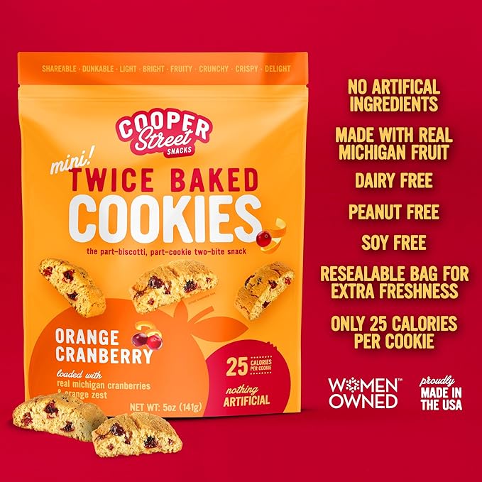 Cooper Street Twice Baked Orange Cranberry Biscotti Cookies - Crispy Mini Biscotti Cookies Ideal