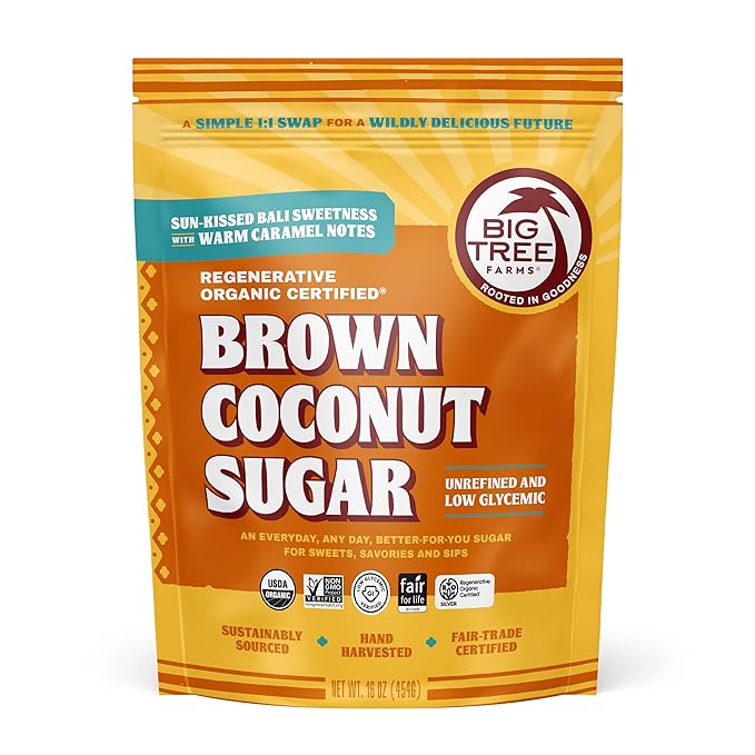 Big Tree Farms Organic Brown Coconut Sugar - Coconut Palm Sugar, Unrefined, Fine Crystals, Cane