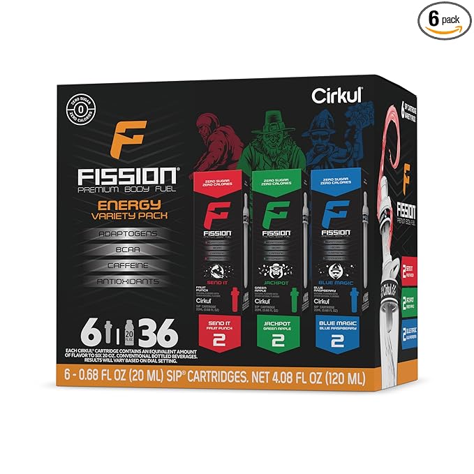 Cirkul Fission Flavor Cartridge Variety Pack with Caffeine, 6-Pack (2 Send It, 2 Jackpot, 2 Blue
