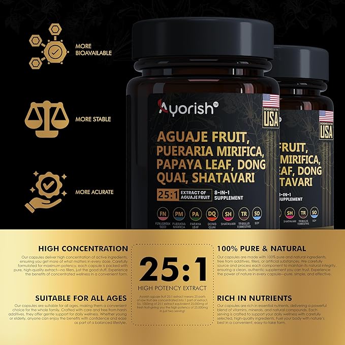 Aguaje Fruit Supplement1000mg 25:1 with Pueraria Mirifica, Papaya Leaf, Dong Quai, Shatavari, Wild