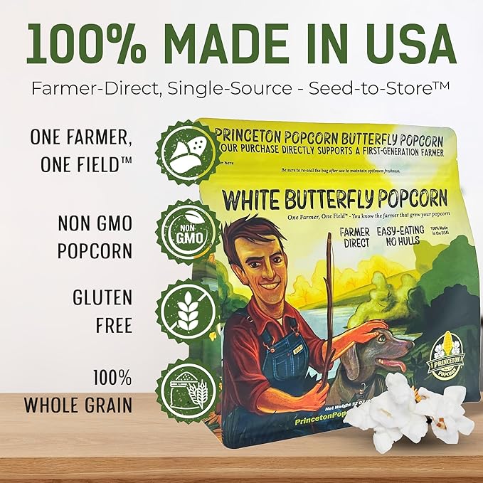 Princeton Popcorn Baby White Popcorn Kernels, Tender & Small, Non GMO, Hulless, Farmer Direct