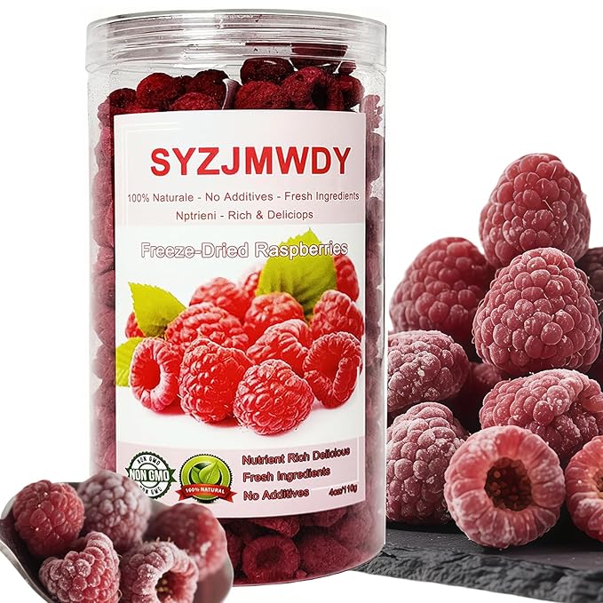 Premium Freeze-Dried Raspberries 4oz (110g) - Whole Berry Crunch, No Sugar Added | Perfect for