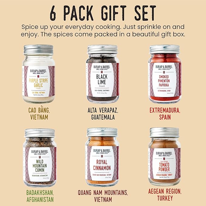 Burlap & Barrel 6-Pack Spice Gift Set ??6 Full-Size Jars of Favorite Spices for the Curious Cook