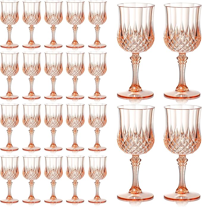 XUWAIDSGN 24 Pcs 7oz Plastic Vintage Wine Glasses Drinking Glasses Unbreakable Wedding Glassware