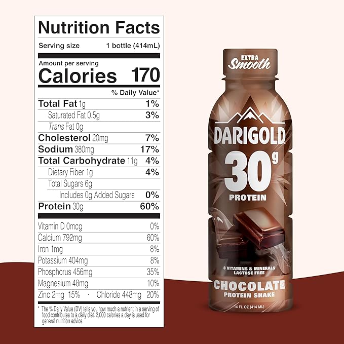 Darigold Ready to Drink Chocolate Protein Shake, 30g Protein, No Added Sugar, Lactose Free, Only
