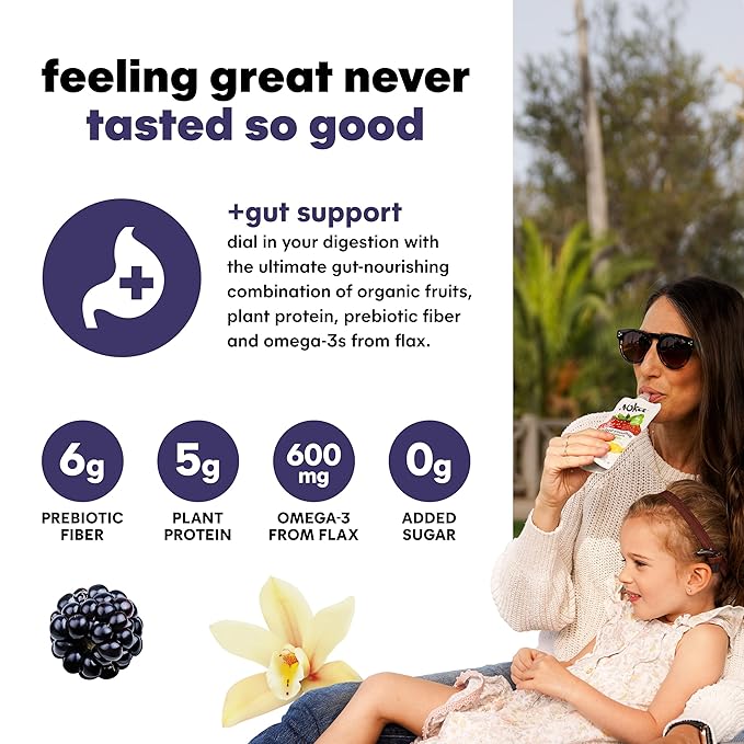 Noka Superfood Fruit Smoothie Pouches, Blackberry Vanilla, Healthy Snacks with Flax Seed, Plant
