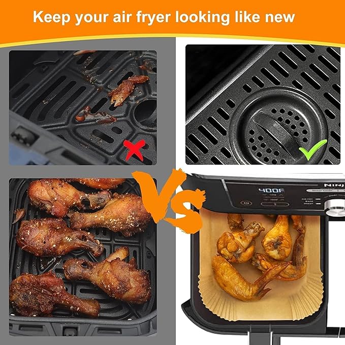 Air Fryer Paper Liners for Dual Zone Airfryer, 200pcs 8.1x5.5 inch Rectangle Disposable Inserts for