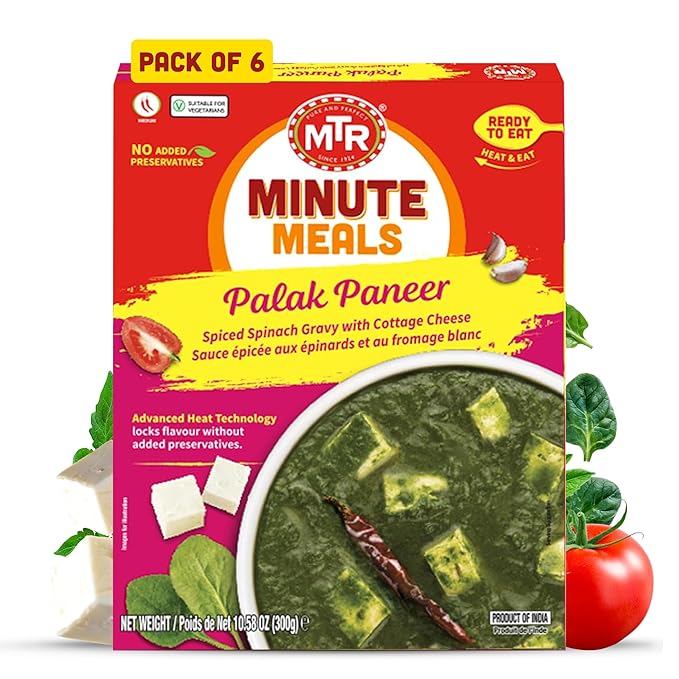 MTR - Minute Meals: Palak Paneer - Spiced Spinach Gravy with Cottage Cheese - Tasty Indian Meal