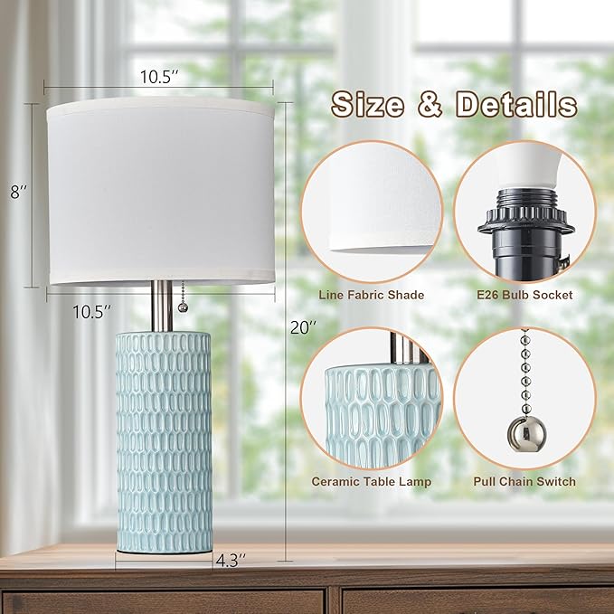 Table Lamps for Living Room Set of 2, Ceramic Table Lamps for Bedroom, 20" Modern Lamps for Night