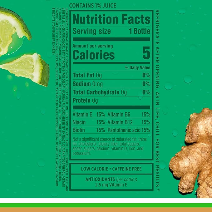Sparkling Ice, Ginger Lime Sparkling Water, Zero Sugar Flavored Water, with Vitamins and