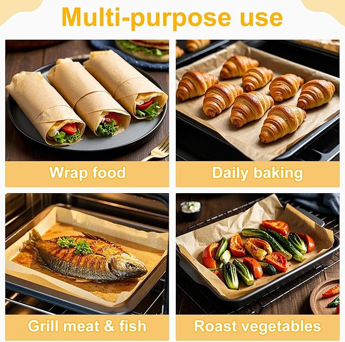Sunhoo 100 PCS 12 x16" Parchment Paper Sheets for Baking Wrapping Paper Unbleached Air Fryer Oven