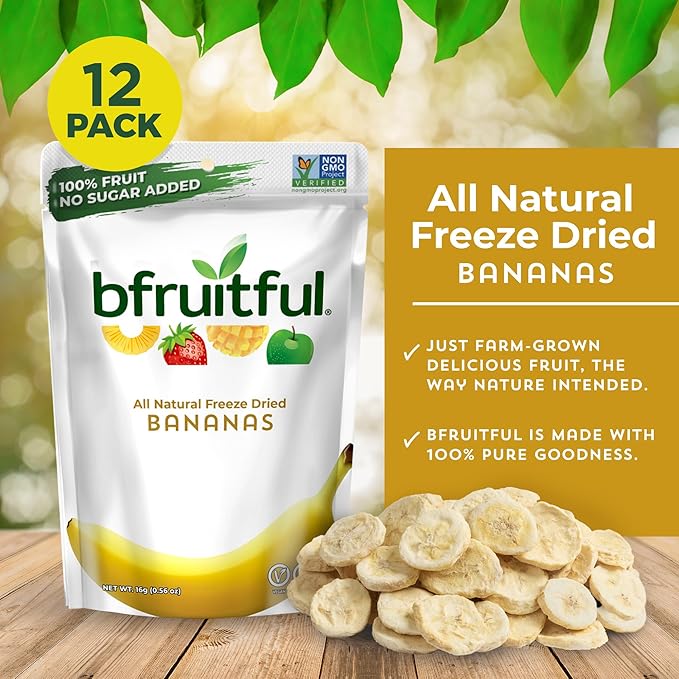 bfruitful Freeze-Dried Banana, Freeze Dried Fresh Fruit Bites, Gluten Free, Vegan, Dairy Free