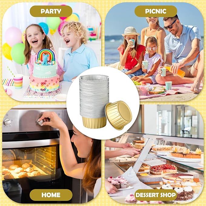 Hushee 600 Pcs Aluminum Foil Baking Cups with Lids and Spoons 5oz Disposable Ramekins Dessert