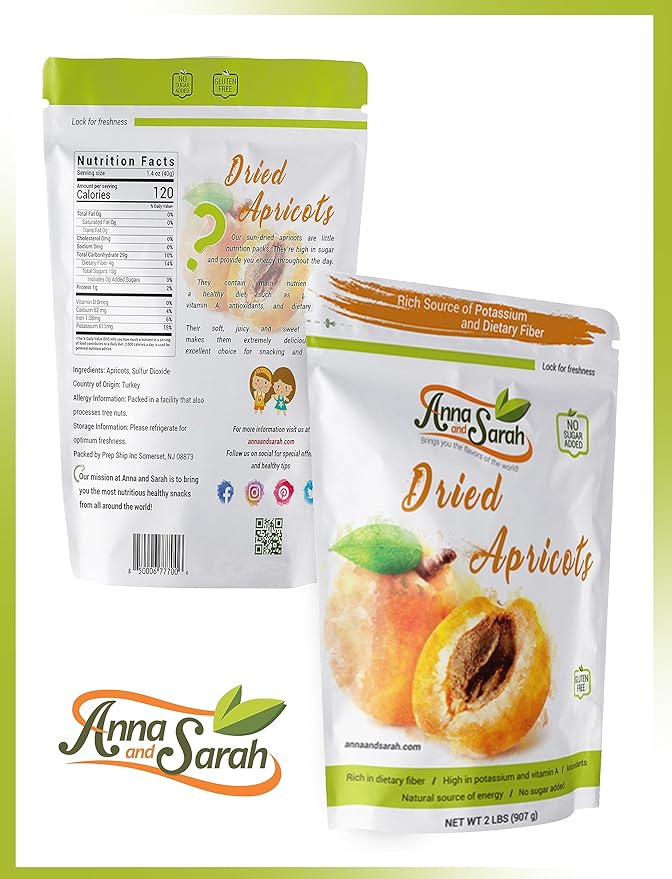 Anna and Sarah Dried Turkish Apricots SIZE #1 Big Size in Resealable Bag, 2 Lbs.