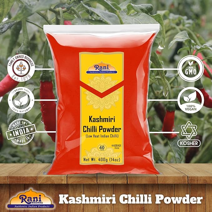 Rani Kashmiri Chilli Powder (Deggi Mirch, Low Heat) Ground Indian Spice 14oz (400g) ~ All Natural