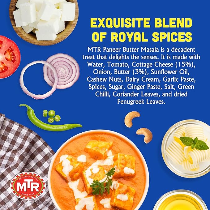 MTR - Minute Meals: Paneer Butter Masala - Creamy Cottage Cheese Curry - Tasty Indian Meal with No