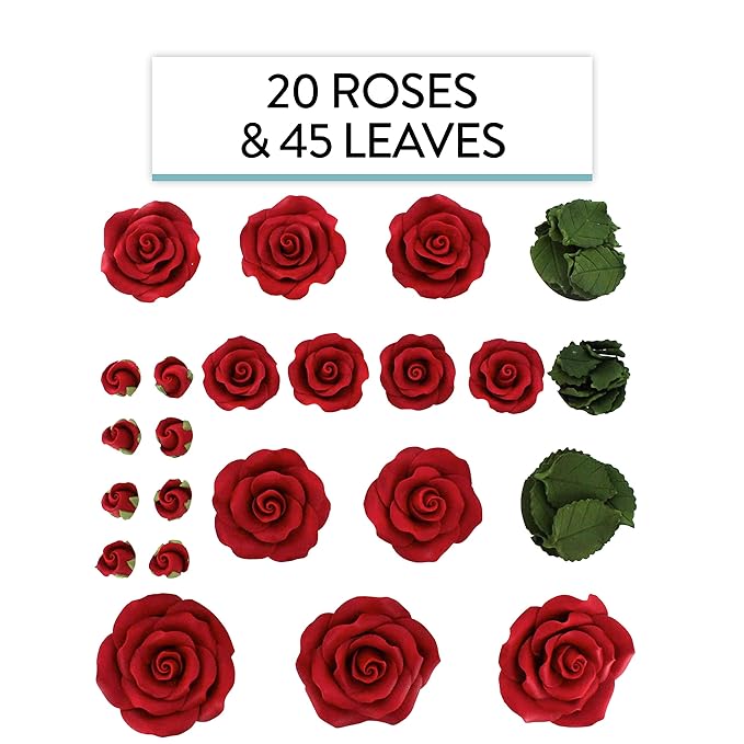 Global Sugar Art Exquisite Rose & Leaf Sugar Cake Flowers Tray Deep Red, Unwired by Chef Alan