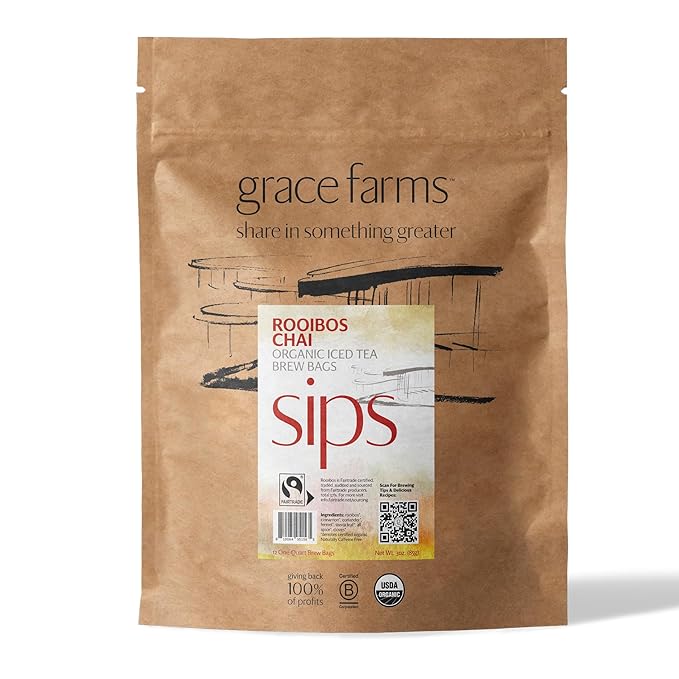Grace Farms ROOIBOS CHAI ORGANIC ICED TEA (Twelve 1qt. Brew Bags, 3 Gallons) | Refreshing and