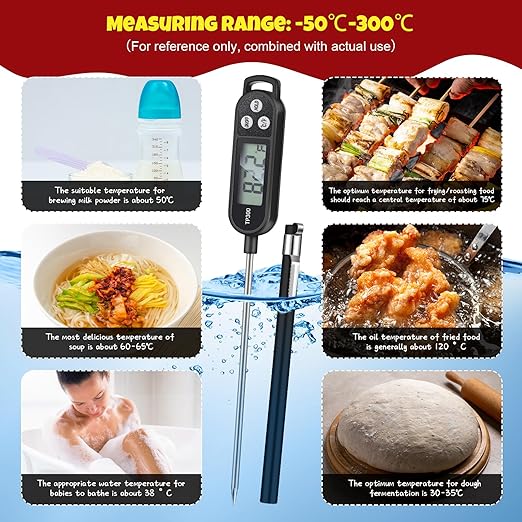 6 Pcs Instant Read Meat Thermometer with Long Probe 9.65 Inch Kitchen Cooking Food Candy Waterproof