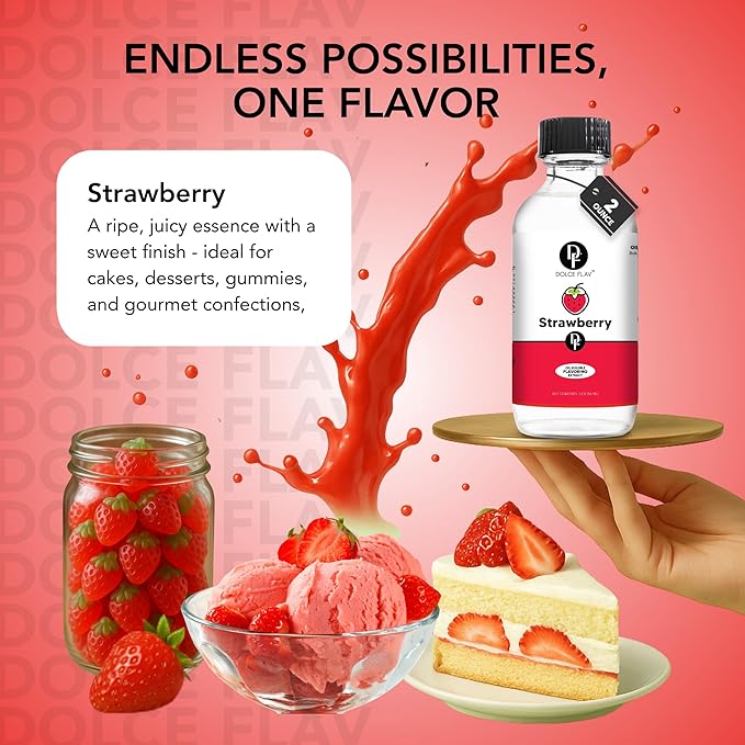 Dolce Flav Strawberry Extract ??2 Ounce Oil-Soluble Kosher, Sugar-Free, Concentrated Berry Flavor