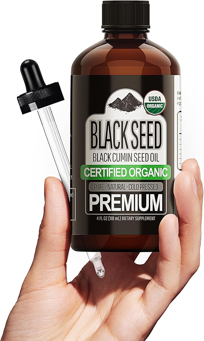 Sun Essential Oils – 4 oz Organic Black Seed Oil, Cold Pressed & Unrefined with Dropper – 100% Pure
