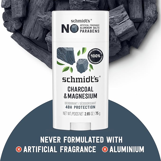 Schmidt's Aluminum-Free Vegan Deodorant Charcoal & Magnesium with 48 Hour Odor Protection, 2 Count