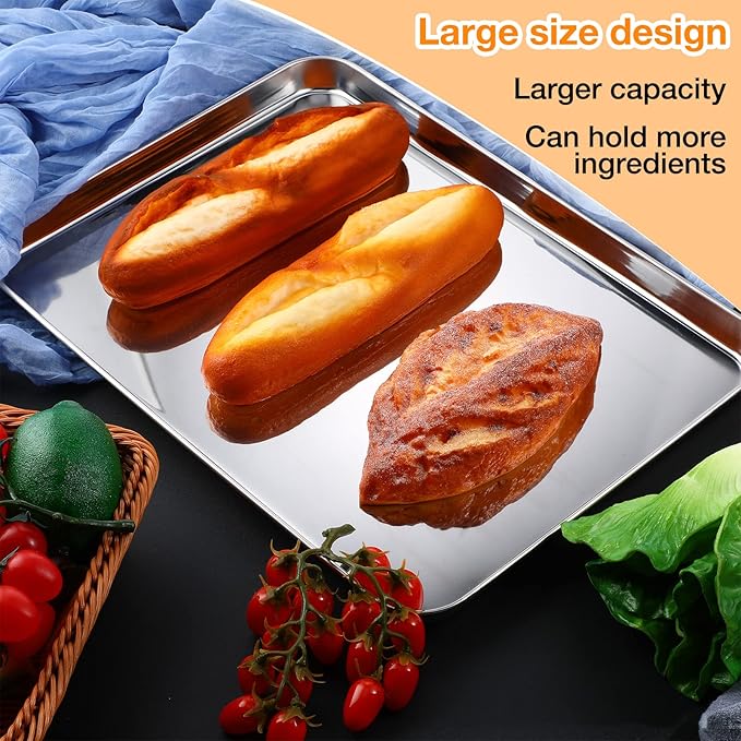 6 Pcs Baking Sheet Set Stainless Steel Cookie Sheet Cookie Baking Pan Bakeware Oven Tray Dishwasher