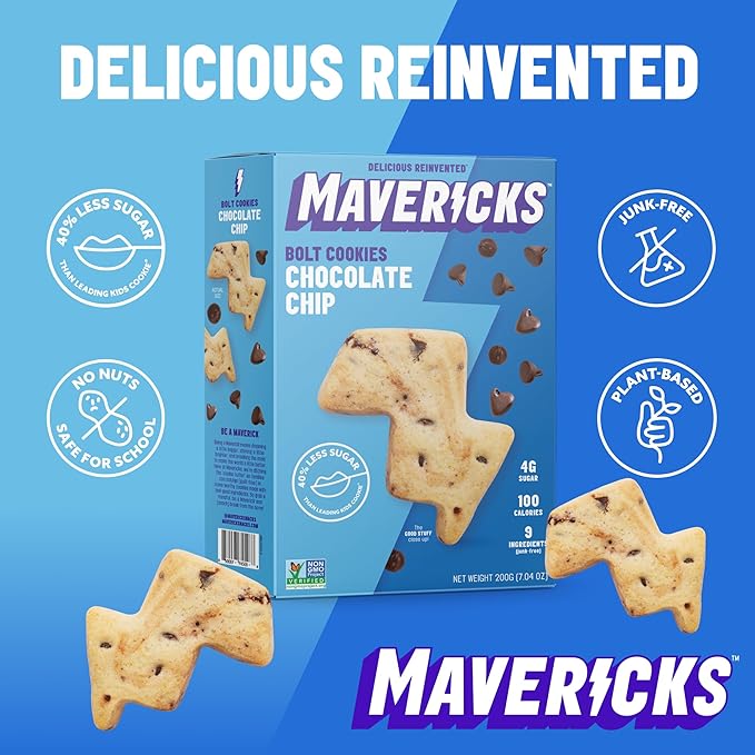 Mavericks Chocolate Chip Bolt Cookies - Plant-Based Chocolate Chip Cookies, Healthy, Plant Based