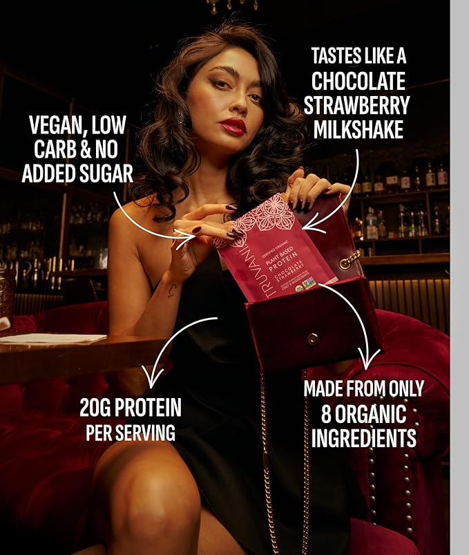 Truvani Vegan Pea Protein Powder | Chocolate Strawberry | 20g Organic Plant Based Protein | 1