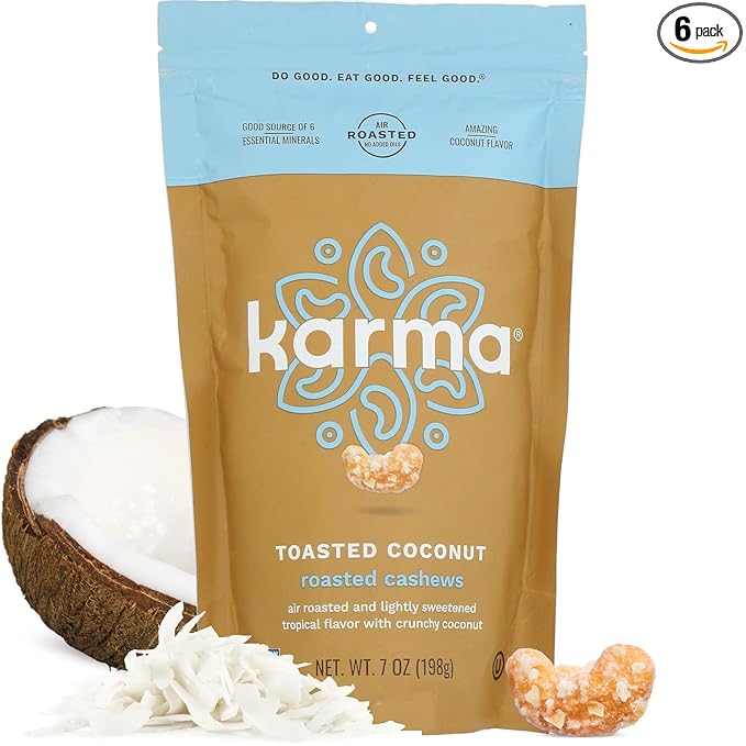 Toasted Coconut Air Roasted Whole Cashews by Karma Nuts, Lightly Sweetened, Peanut-Free Facility