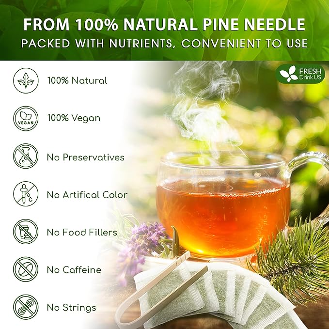FreshDrinkUS, Pine Needle Tea Bags ??40 Tea Bags, Naturally Caffeine-Free, Refreshing Herbal Tea