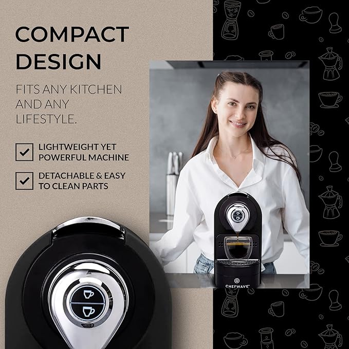 ChefWave Espresso Machine and Coffee Maker (Black) - Compatible with Nespresso Capsules