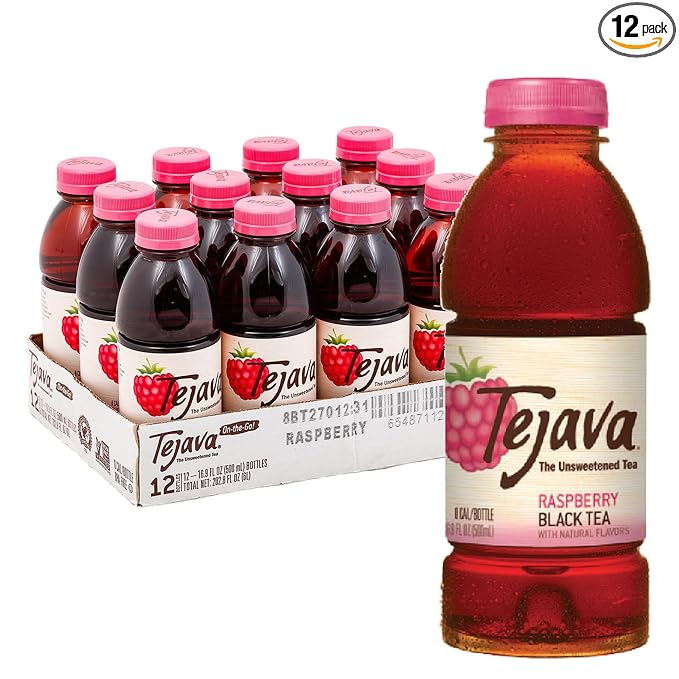 Tejava Unsweetened Raspberry Black Iced Tea, 16.9oz PET Bottles, Award Winning, Non-GMO-Verified