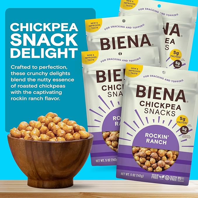 BIENA Chickpea Snacks - Crunchy Roasted Chickpeas - High Fiber Vegan Protein Snacks for Adults and