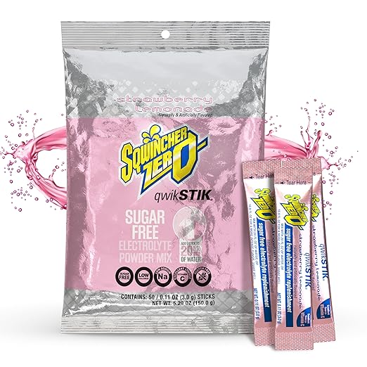 Sqwincher Zero Qwik Stik, Strawberry Lemonade, Sugar Free, Low Calorie, Low Sodium Electrolyte
