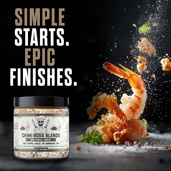 Chimi Boss Blends SPG Seasoning, 8oz ??Salt Pepper Garlic Dry Rub for Grilling, Smoking & BBQ
