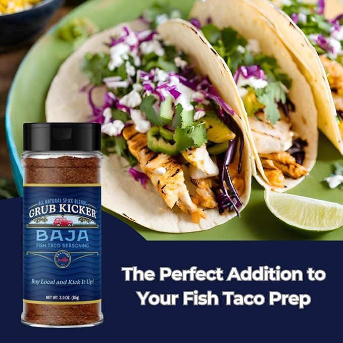 Grub Kicker Fish Taco Seasoning Baja Blend - 3 oz Bottle - Taco Seasoning Mix Spice for Seafood