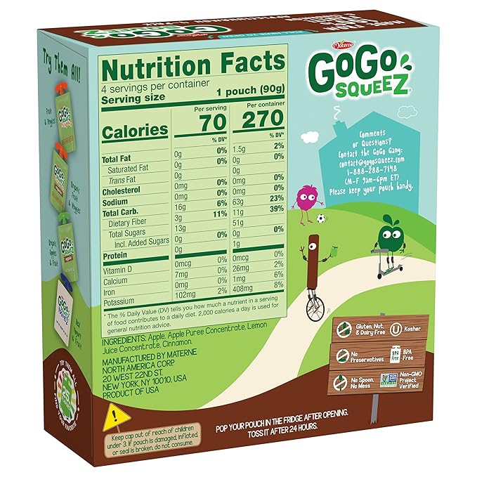 GoGo squeeZ Applesauce and Fruit Puree, Apple Cinnamon, 3.2 oz (Pack of 48), Unsweetened Fruit