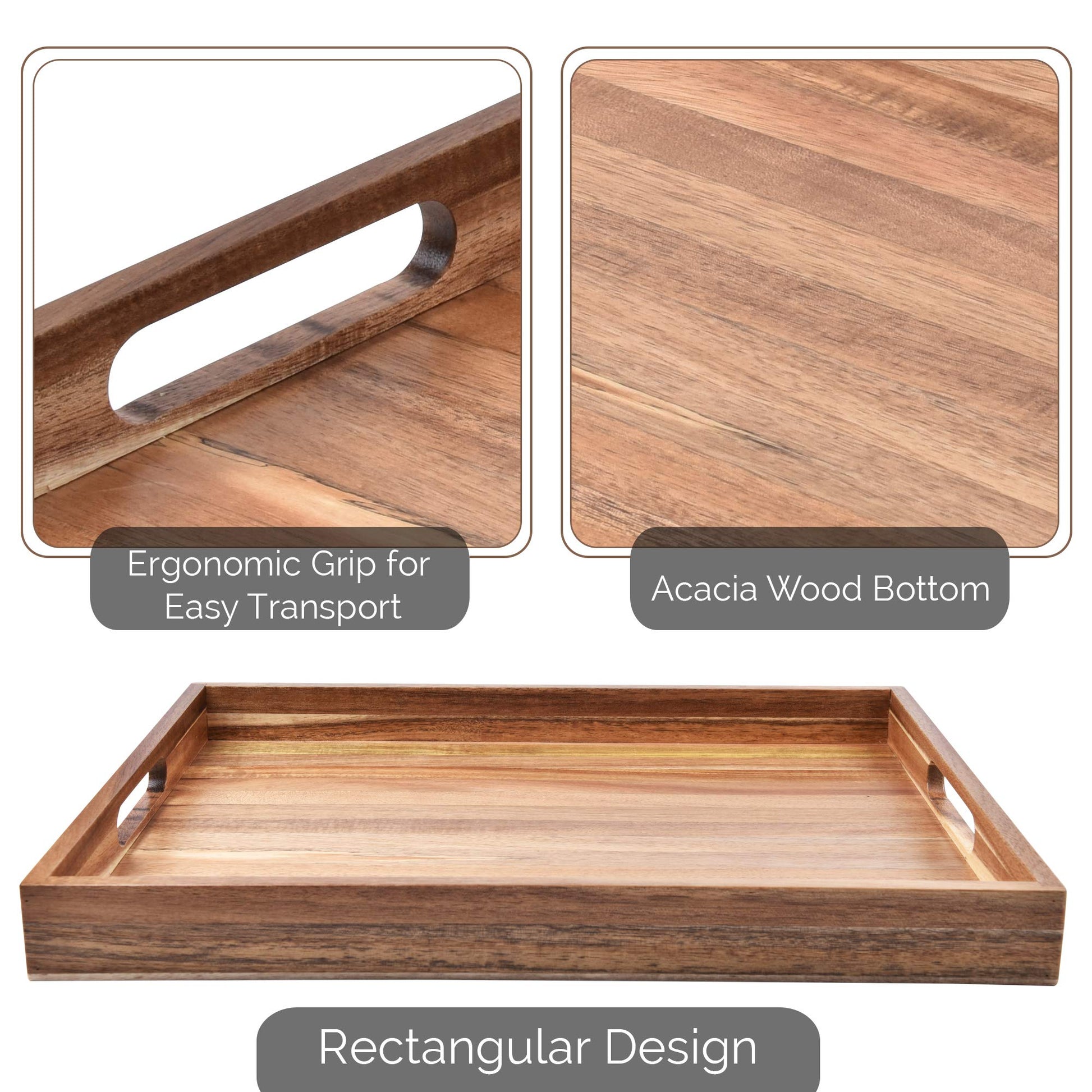 Acacia Wood Serving Tray with Handles (17 Inches) – Decorative Serving Trays Platter for Breakfast