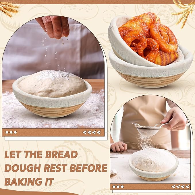 Gejoy Banneton Bread Proofing Basket Set of 8, Round Sourdough Bread Baking Bowl Kit with Cloth