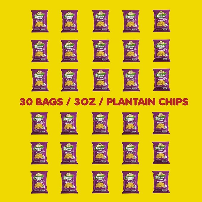 Mayté Garlic Plantain Chips – 30 Individual Packs (3oz Each) – Crunchy, Savory, and Healthy Snacks