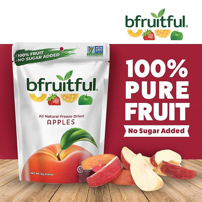 bfruitful Freeze-Dried Apple, Freeze Dried Fresh Fruit Bites, Gluten Free, Vegan, Dairy Free