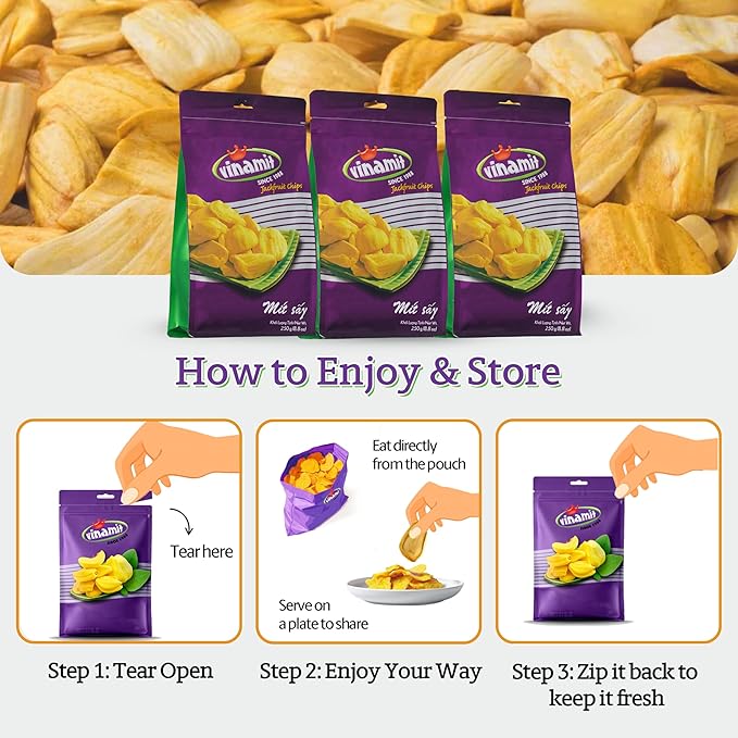 Vinamit Dried Jackfruit Chips | Vacuum Fried Dried Jackfruit | 8.8 oz Bag | Naturally Sweet &