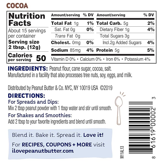 Peanut Butter & Co. Cocoa Peanut Powder, Non-GMO Project Verified, Gluten Free, Vegan, 6.5 Ounce
