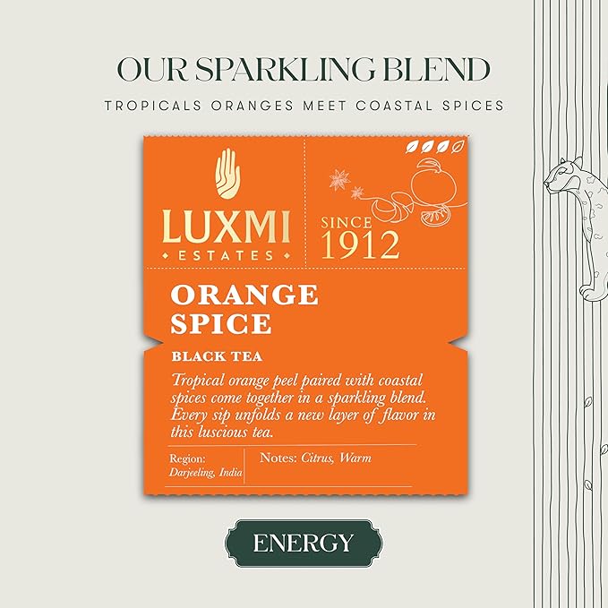 Luxmi Estates Orange Spice Black Tea 50 Tea Bags (100g) Pack | Certified Organic Black Tea |