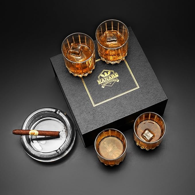 KANARS Crystal Whiskey Glasses, Set of 4 Premium Rocks Glasses in Elegant Gift Box, 10 Oz Old